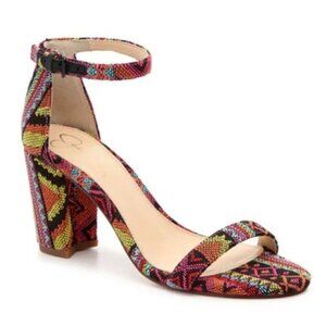 Jessica Simpson Monrae Tapestry Sandals Block Heel Open Toe Aztec Women's Sz 8M